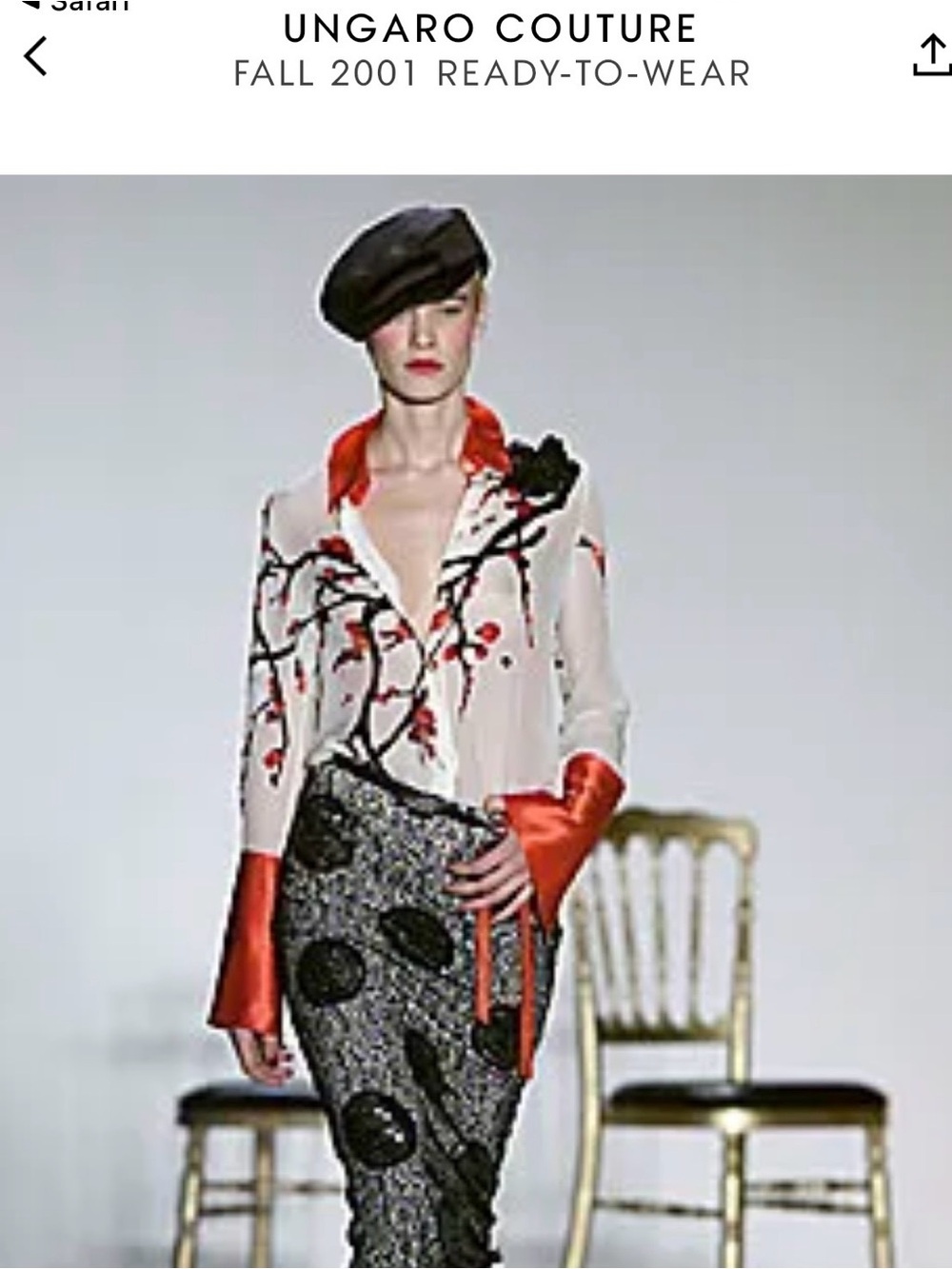 Vintage Ungaro Couture Silk Cream Floral Tie-Neck Blouse w/ Red Accents - Picture 2 of 15